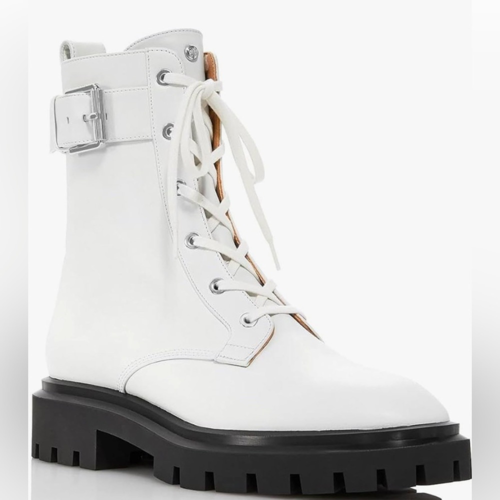 Stuart‎ Weizman White Ultra Lug Buckle Combat Lace up Boots. 9B
